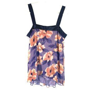 Daisy Fuentes Purple Black Floral Print Blouse Med